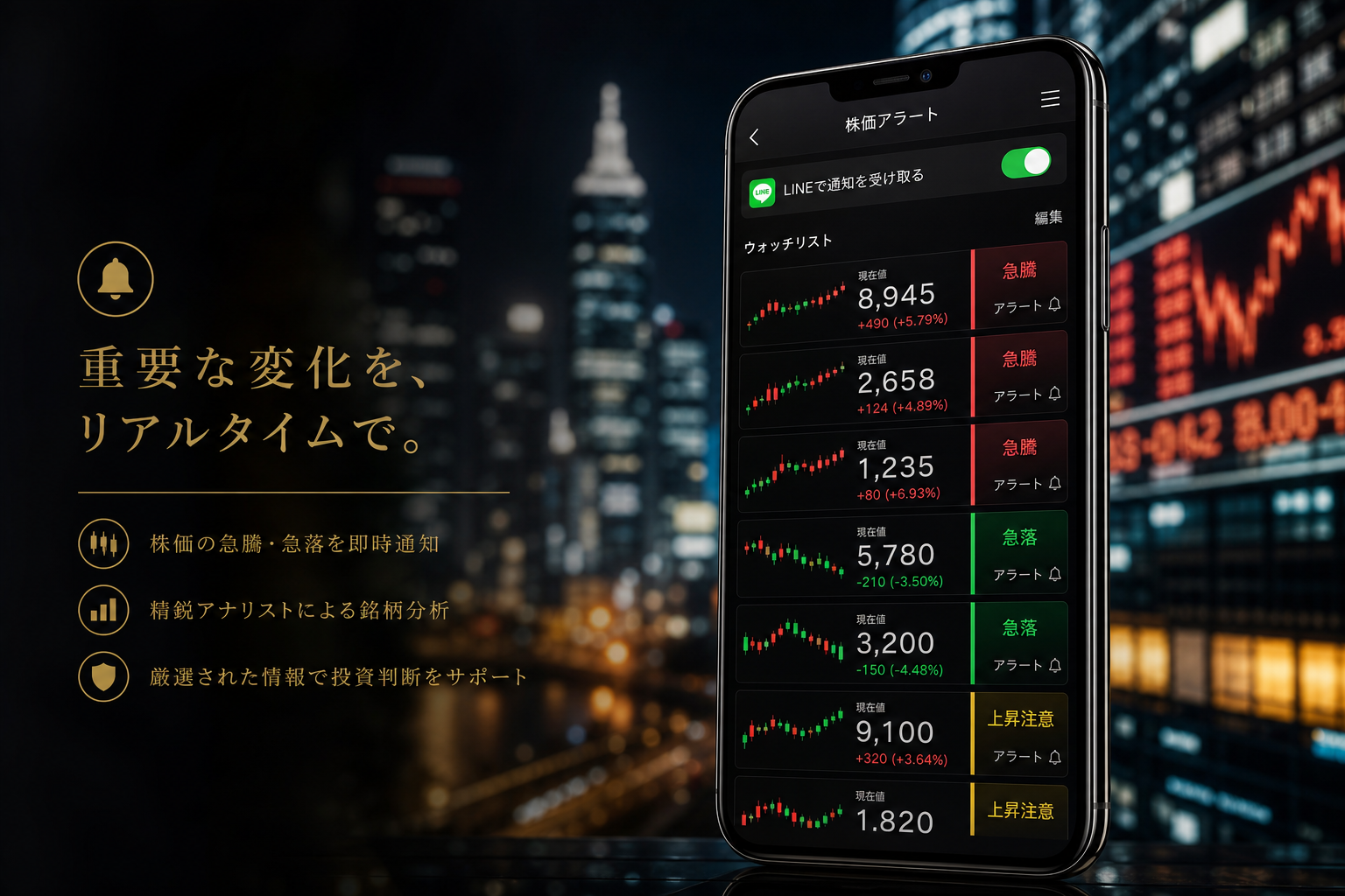 日本株ウォッチリストのスマートフォン画面